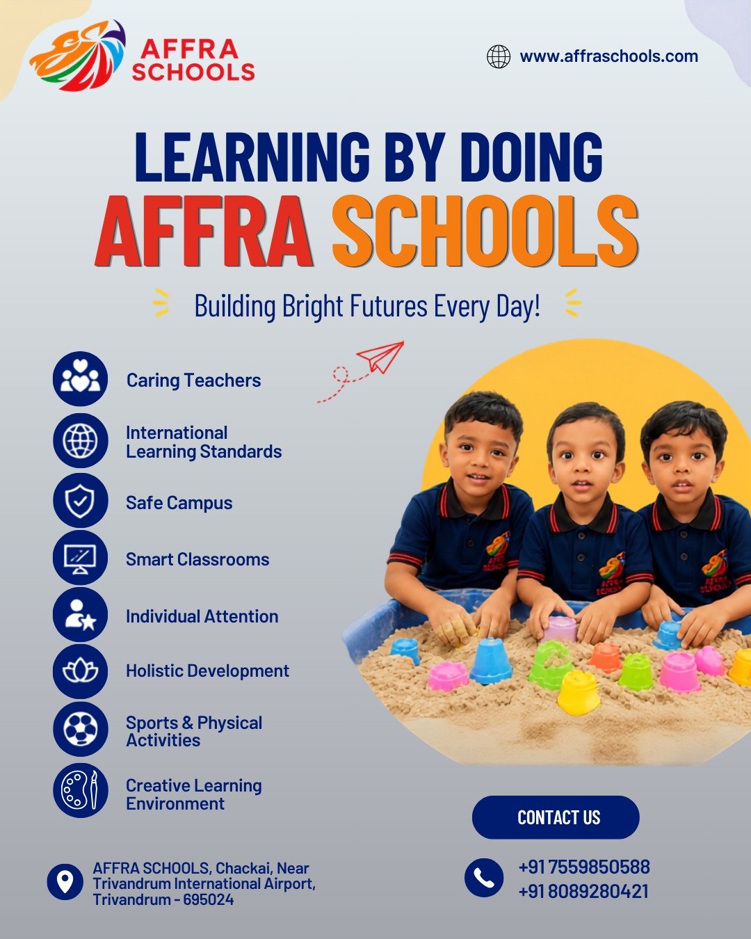 Students engaging in interactive smart classroom learning at Affra Schools Trivandrum