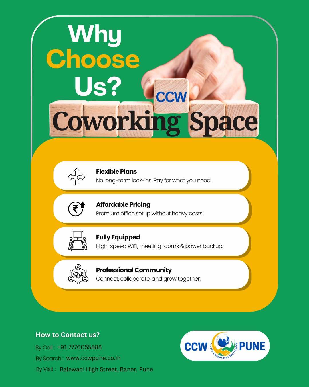 Modern open-plan shared office space in Baner Pune at CCW coworking facility