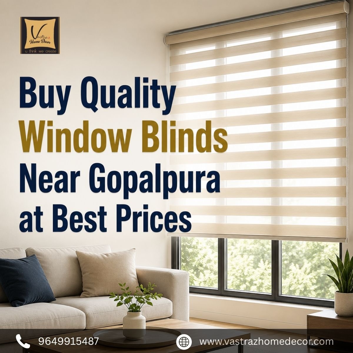 Sleek modern roller blinds installed in a minimalist Gopalpura living room