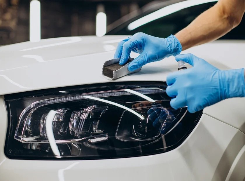 DetailR certified technician performing professional machine paint correction on a luxury car