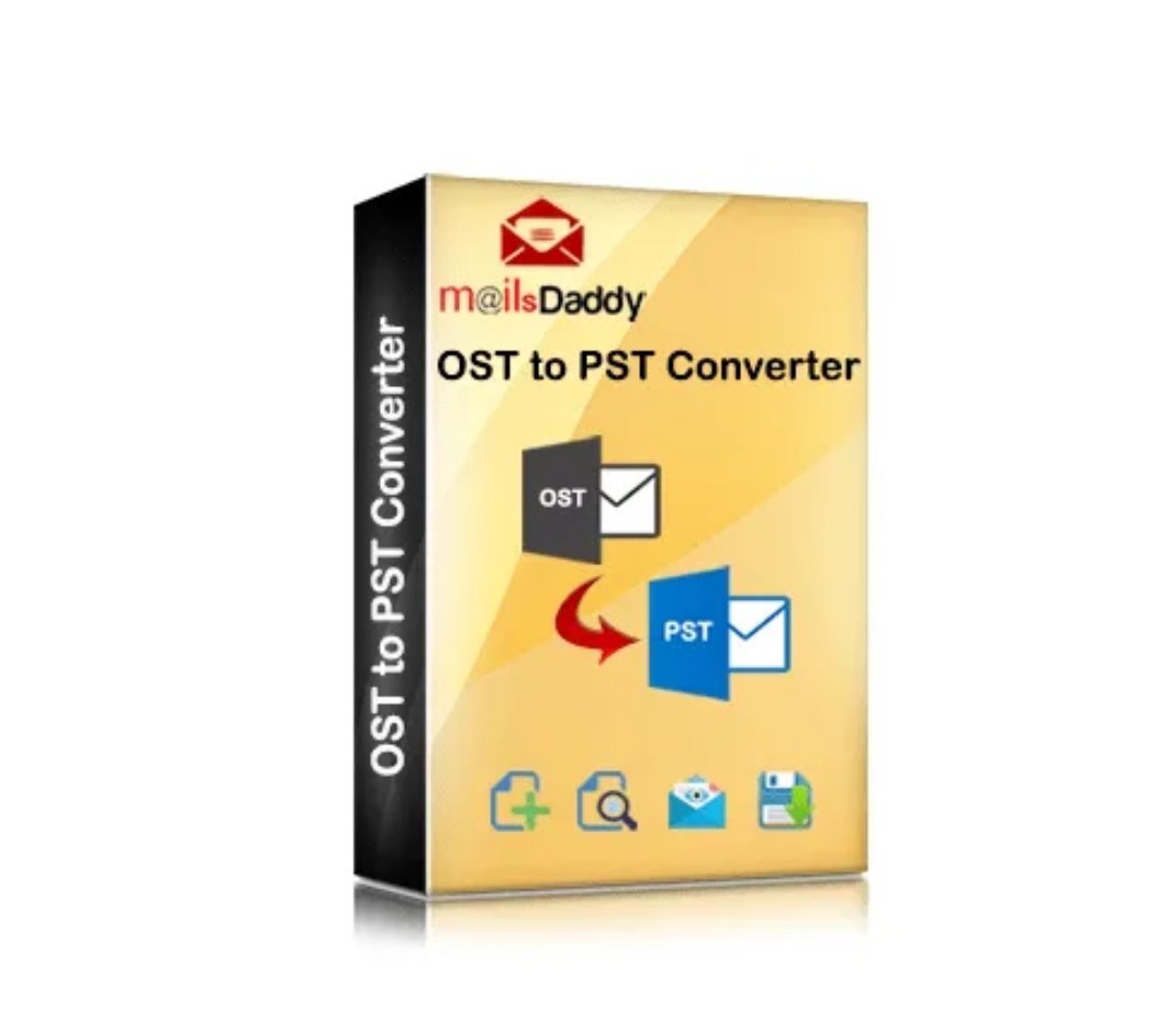 MailsDaddy OST to PST Converter software package box for Outlook data recovery